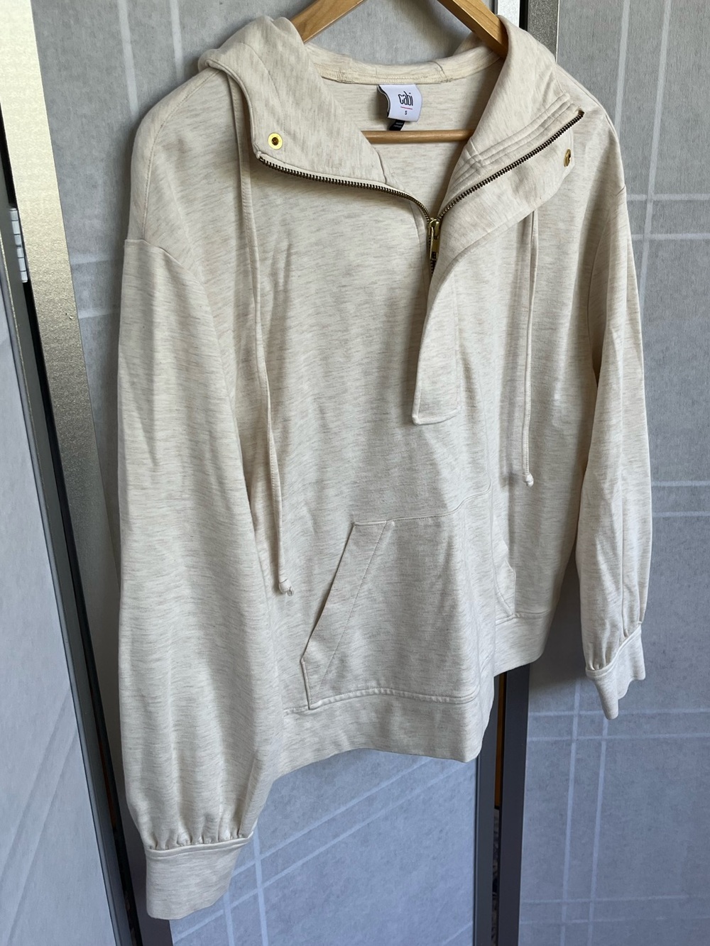 CAbi Heyday Hoodie Cream Gold Accents Size S NWOT Casual Cozy Pullover